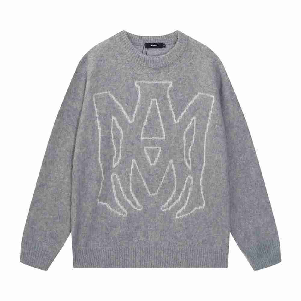 Amiri Grey Crewneck Sweater MA Monogram Logo Knit